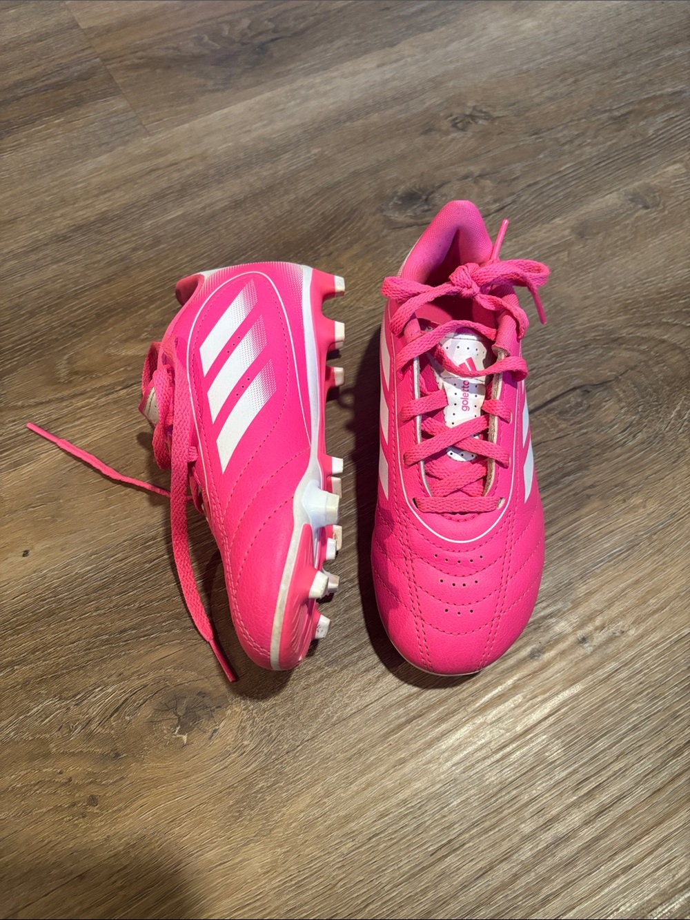 Adidas Pink Kids Soccer Cleats with White Stripe Accents